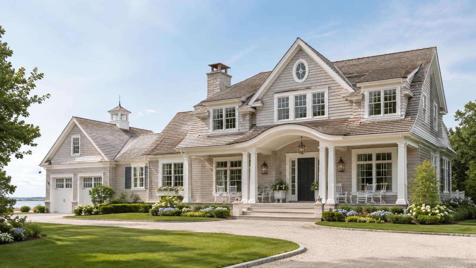 A shingle-style coastal home, finished exterior